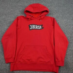 Jiberish Hoodie Mens Large Red Fleece Pullover Sweatshirt Logo Graphic